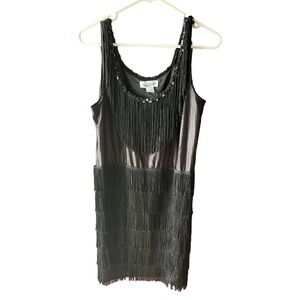 Fun Costumes Halloween Black Flapper Great Gatsby 20's‎ Dress L Sequin Fringe